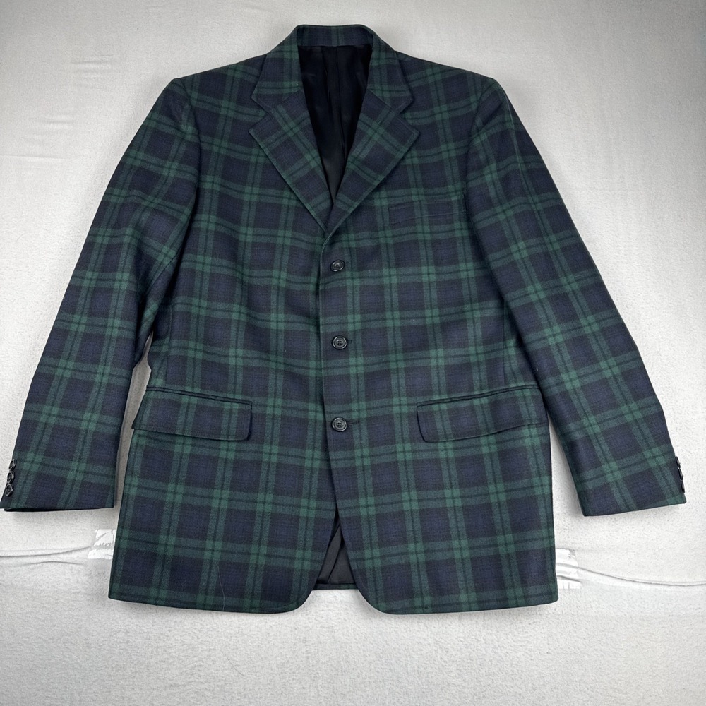 J Crew Oarsman Mens Green Navy Tartan Plaid Sport Coat 40r Smart Casual Wool
